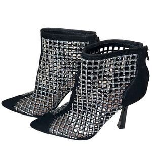 INC Senalda Black Suede Rhinestone Back Zip Ankle Bootie Size 6.5 NWT